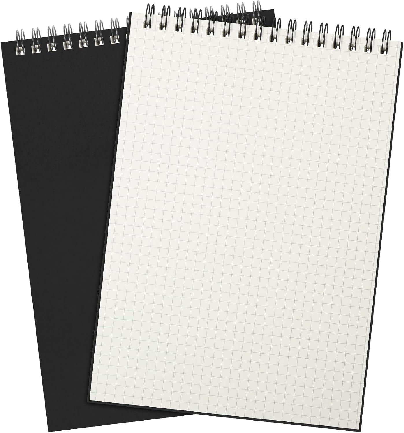 2 Pack Graph Paper Spiral Notepad A5 Top Wirebound Grid Notebook Steno Pads Memo 140 Pages for Writing Sketching Drawing Office Supplies (Black) Black -