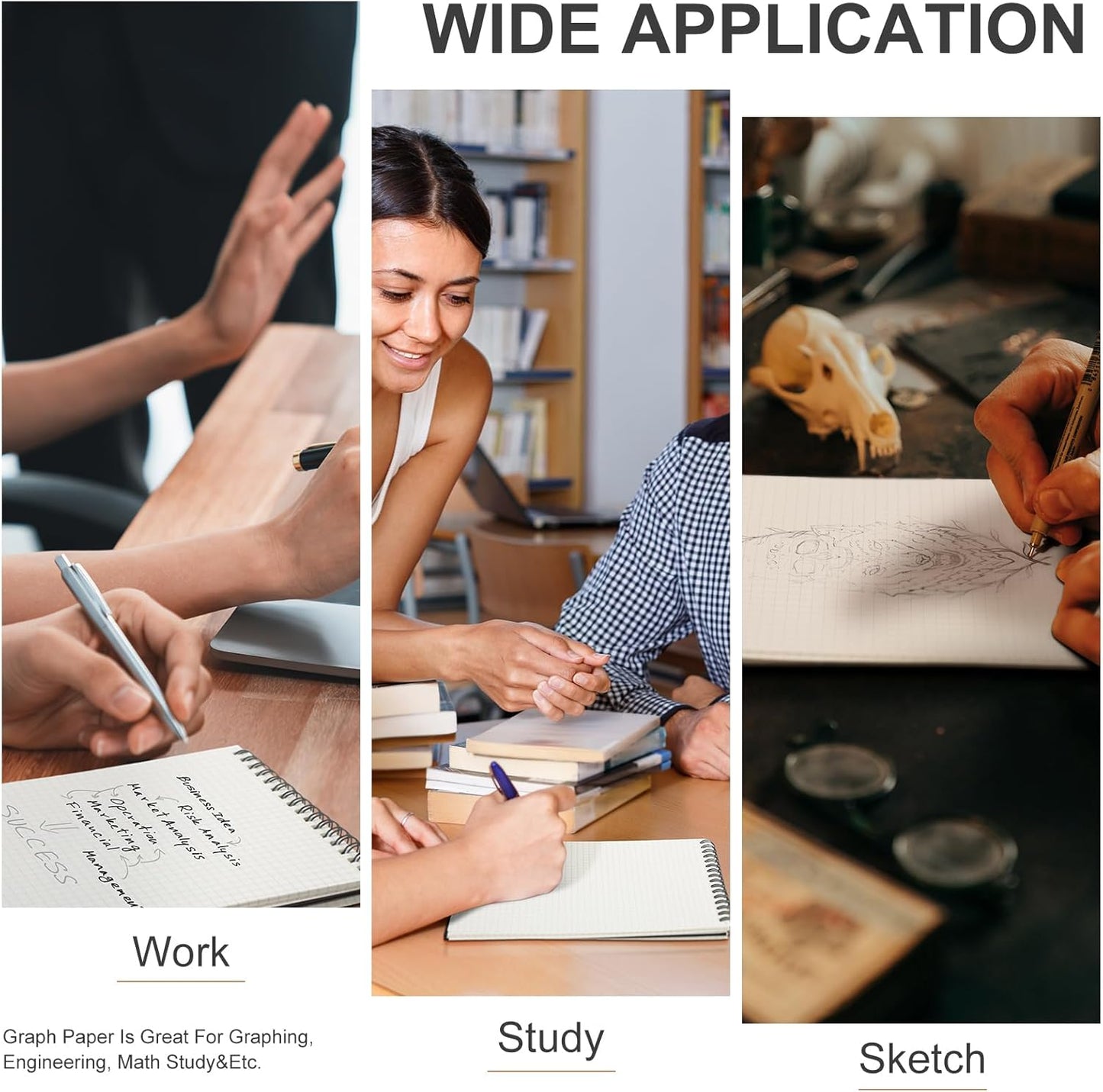 2 Pack Graph Paper Spiral Notepad A5 Top Wirebound Grid Notebook Steno Pads Memo 140 Pages for Writing Sketching Drawing Office Supplies (Black) Black -