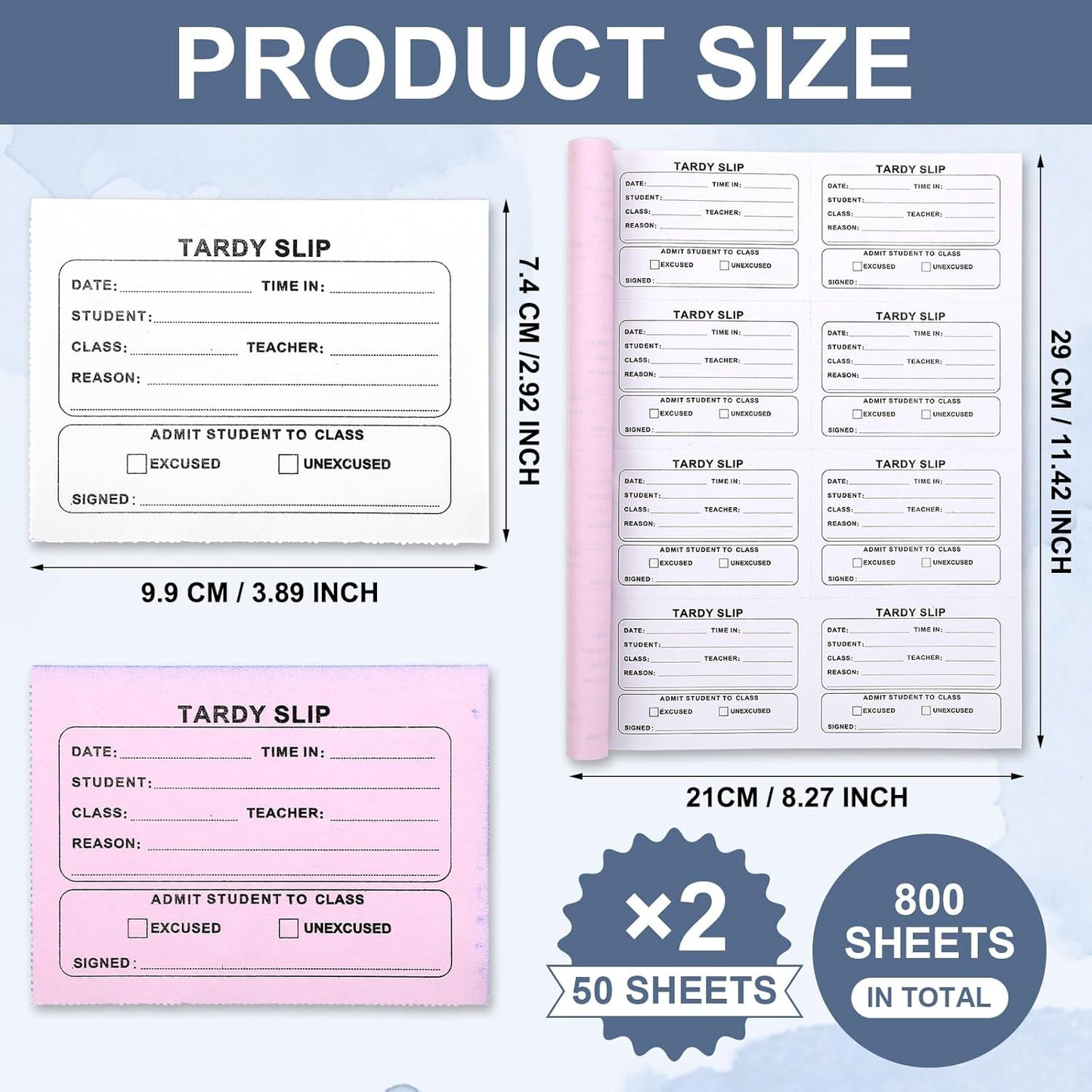 800 Pcs Tardy Slip Book with Carbonless Duplicates 3.5 x 4.3 Inch Slips Per Form Register Copy Notebook for Student Late Arrivals Easy Removal Fold and Tear(White Red) White Red -