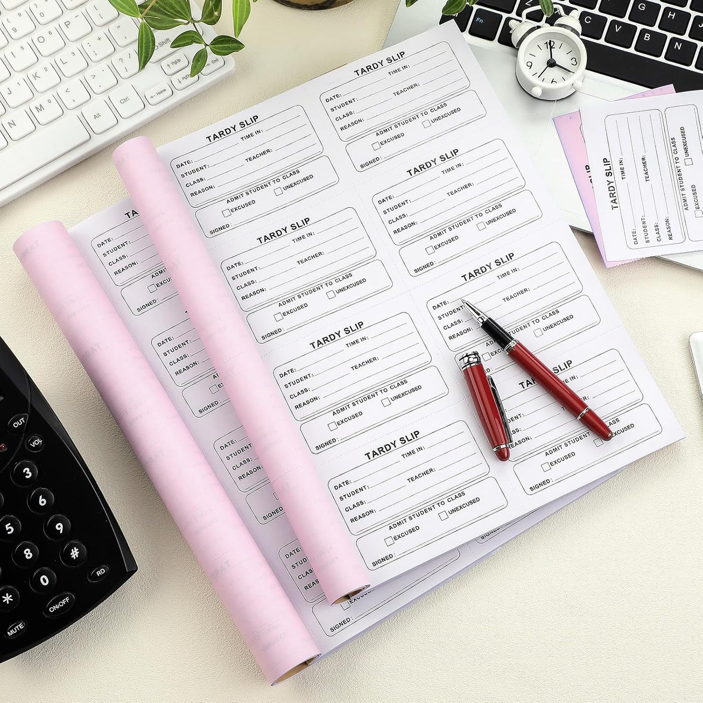 800 Pcs Tardy Slip Book with Carbonless Duplicates 3.5 x 4.3 Inch Slips Per Form Register Copy Notebook for Student Late Arrivals Easy Removal Fold and Tear(White Red) White Red -