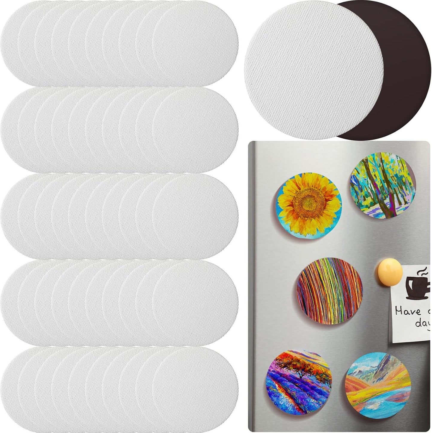 50 Pcs Magnetic Painting Canvas Panel Mini Boards for Tile Art Fridge Locker Crafts DIY(3 in,Round) - 3 in