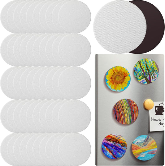 50 Pcs Magnetic Painting Canvas Panel Mini Boards for Tile Art Fridge Locker Crafts DIY(3 in,Round) - 3 in