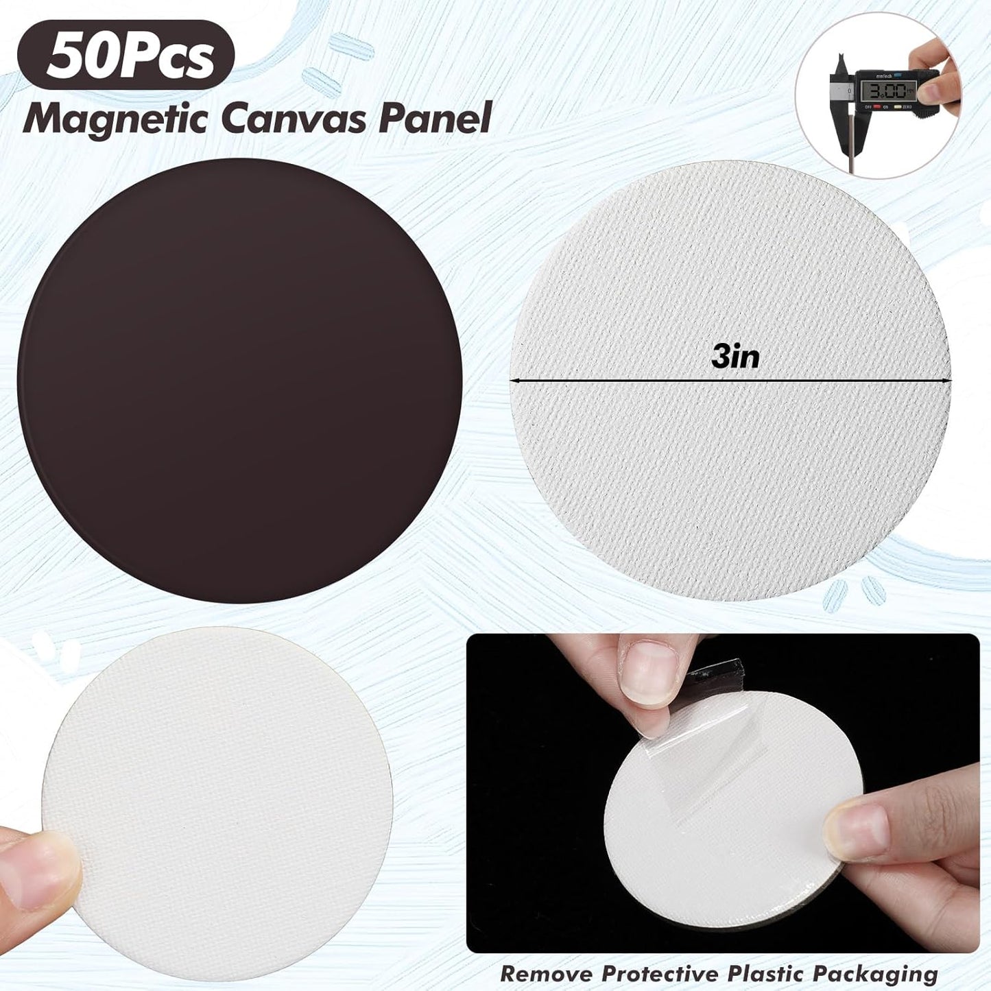 50 Pcs Magnetic Painting Canvas Panel Mini Boards for Tile Art Fridge Locker Crafts DIY(3 in,Round) - 3 in