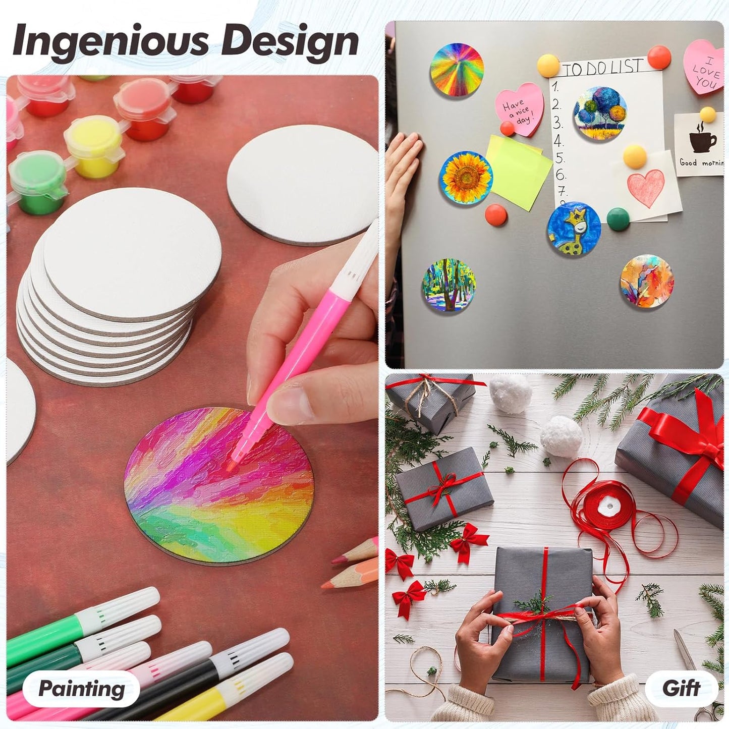 50 Pcs Magnetic Painting Canvas Panel Mini Boards for Tile Art Fridge Locker Crafts DIY(3 in,Round) - 3 in