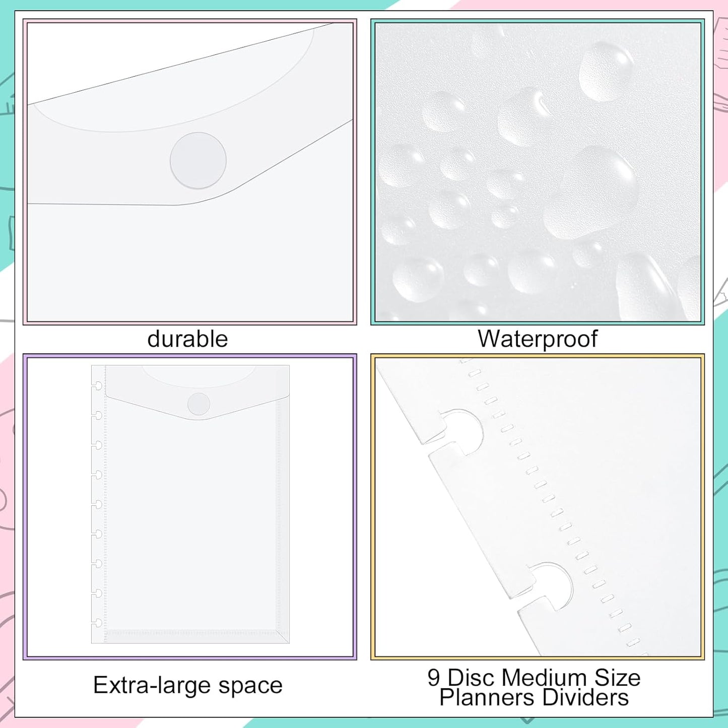 8 Pcs 7 x 9.25 Inches 9 Disc Medium Size discbound Pocket dividers Envelope Binder Planner Accessories Dividers Inserts Discbound Notebook Supplies for Office School Work Organizer -