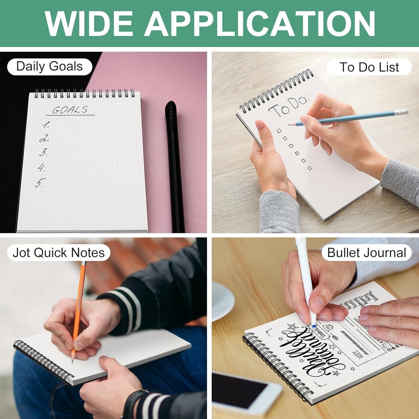 2 Pcs Dot Grid Notebook Top Spiral A5 Size Bullet Dotted Paper Hardcover Journal 8.3''x 5.8'' 140 Pages Notepads for Sketching Drawing Writing School Office (Black) Black -