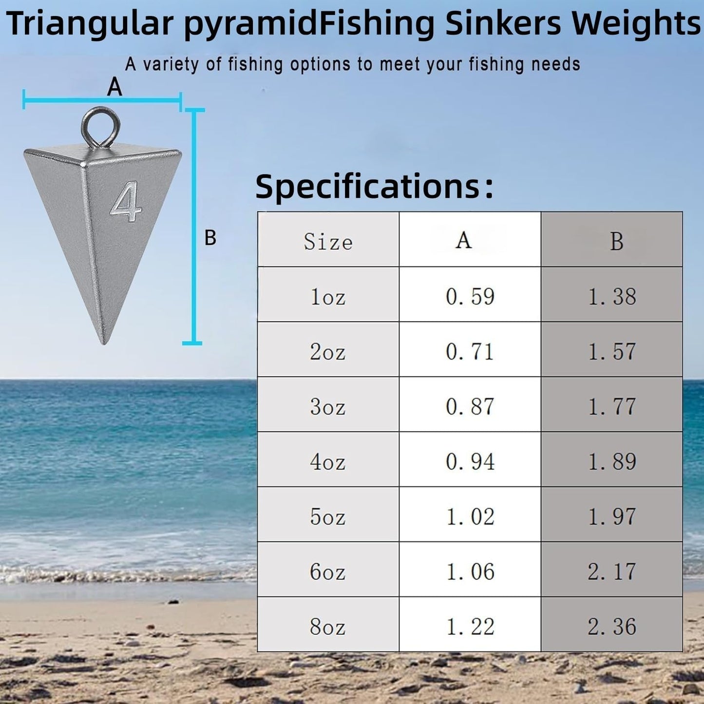 Fishing Weights Pyramid Sinkers Kit Bullet for Ocean Saltwater Surf Gear Tackle 1oz 2oz 3oz