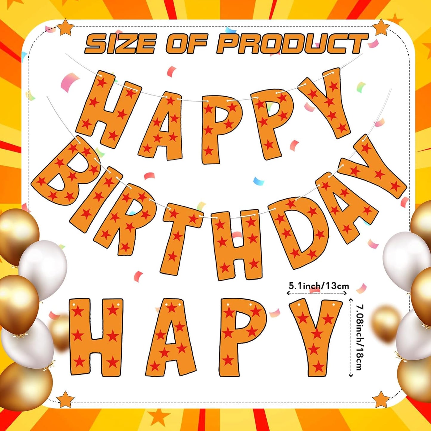 Anime Happy Birthday Banner Decorations Star Yellow Themed Cartoon Party Supplies for Boys Girls -