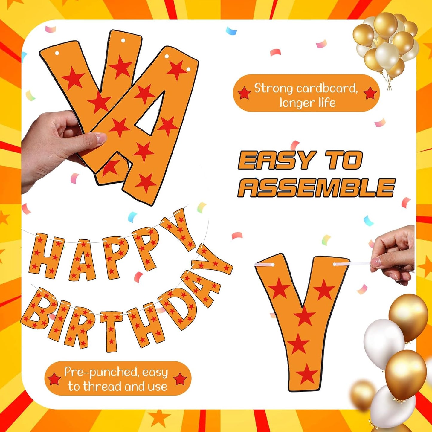 Anime Happy Birthday Banner Decorations Star Yellow Themed Cartoon Party Supplies for Boys Girls -