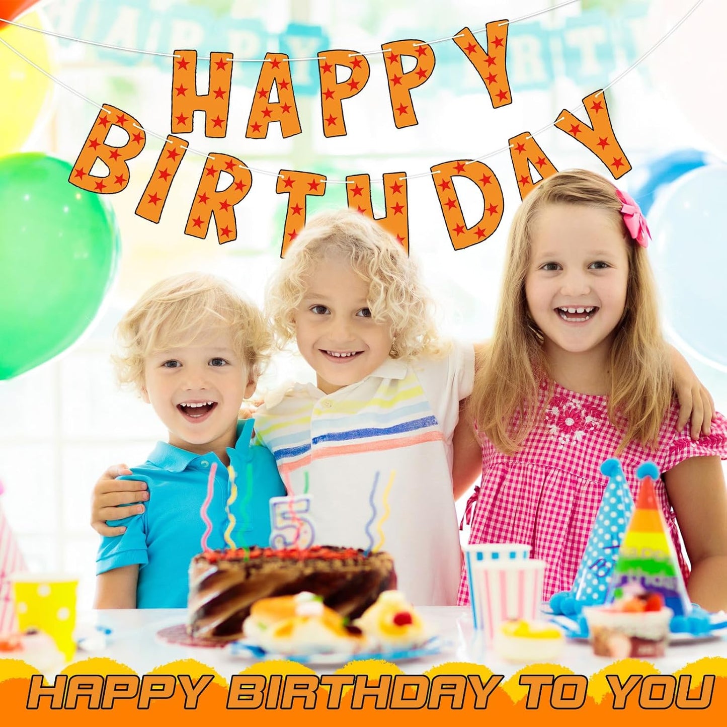 Anime Happy Birthday Banner Decorations Star Yellow Themed Cartoon Party Supplies for Boys Girls -
