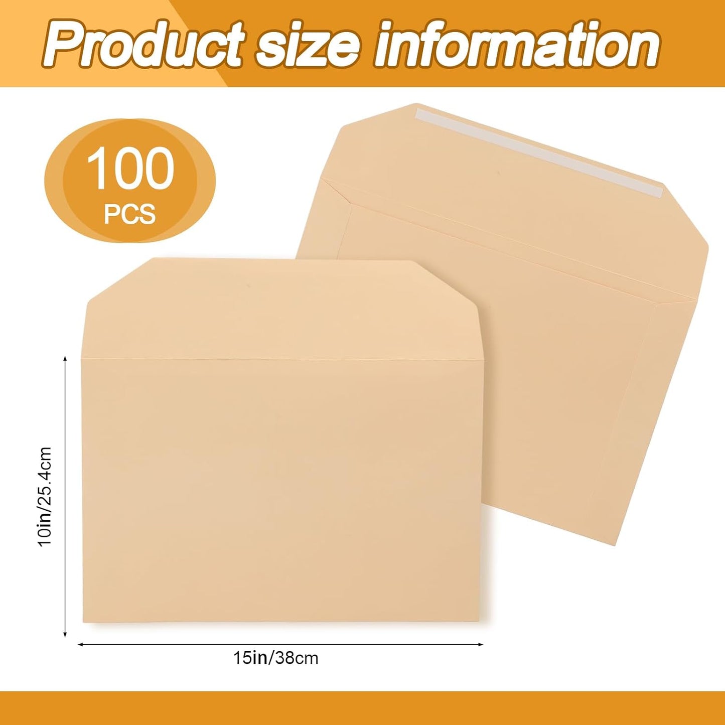100 Pack Legal Size File Envelope 10" x 15" Document Folder Heavyweight Manila 143 lb Ungummed Flap Jackets for Attorney Employee Mailing Office Business, Beige -