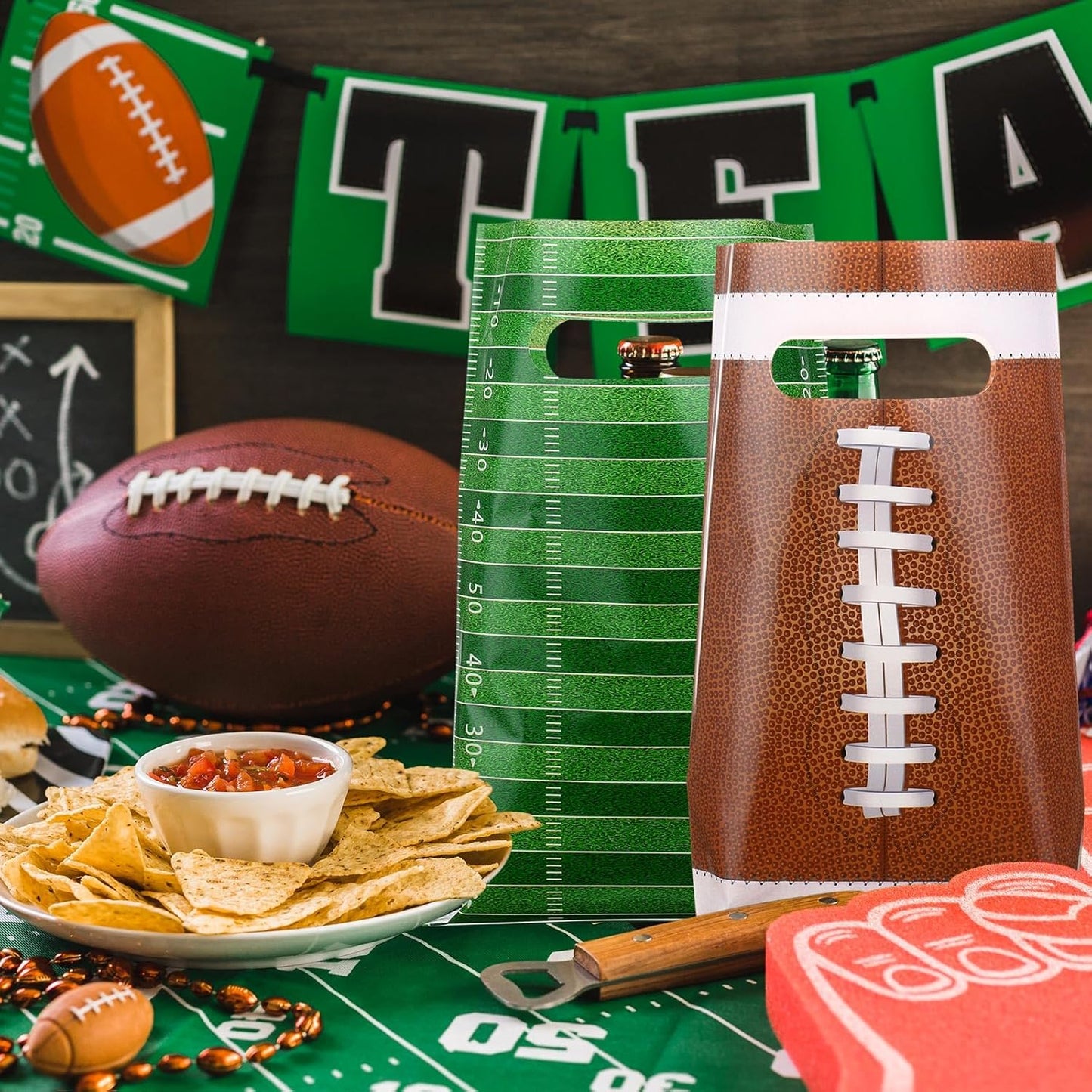 60 Pcs Football Party Favor Bags with Handle, 2 Styles, Plastic Goodie Rugby Sports Theme Treat Candy Gift Decorations for Game Day Events Birthday -