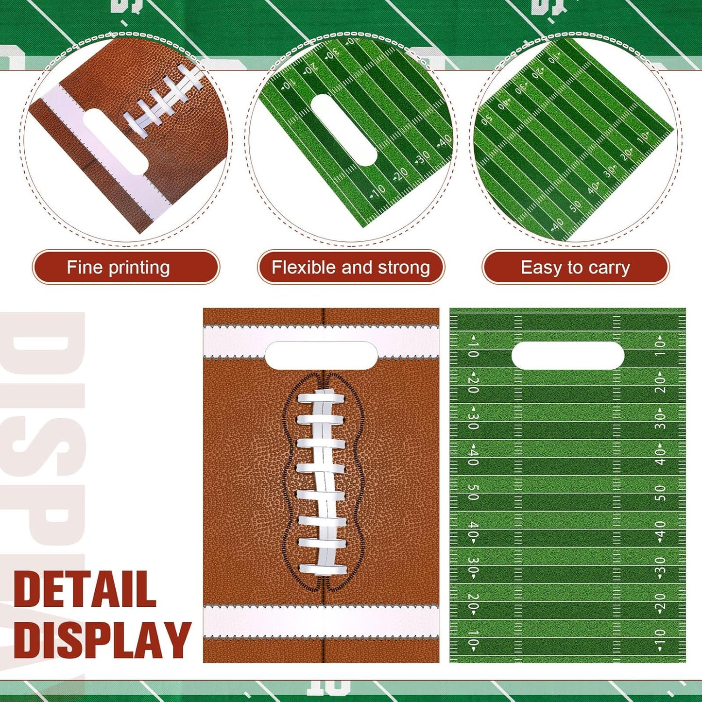 60 Pcs Football Party Favor Bags with Handle, 2 Styles, Plastic Goodie Rugby Sports Theme Treat Candy Gift Decorations for Game Day Events Birthday -