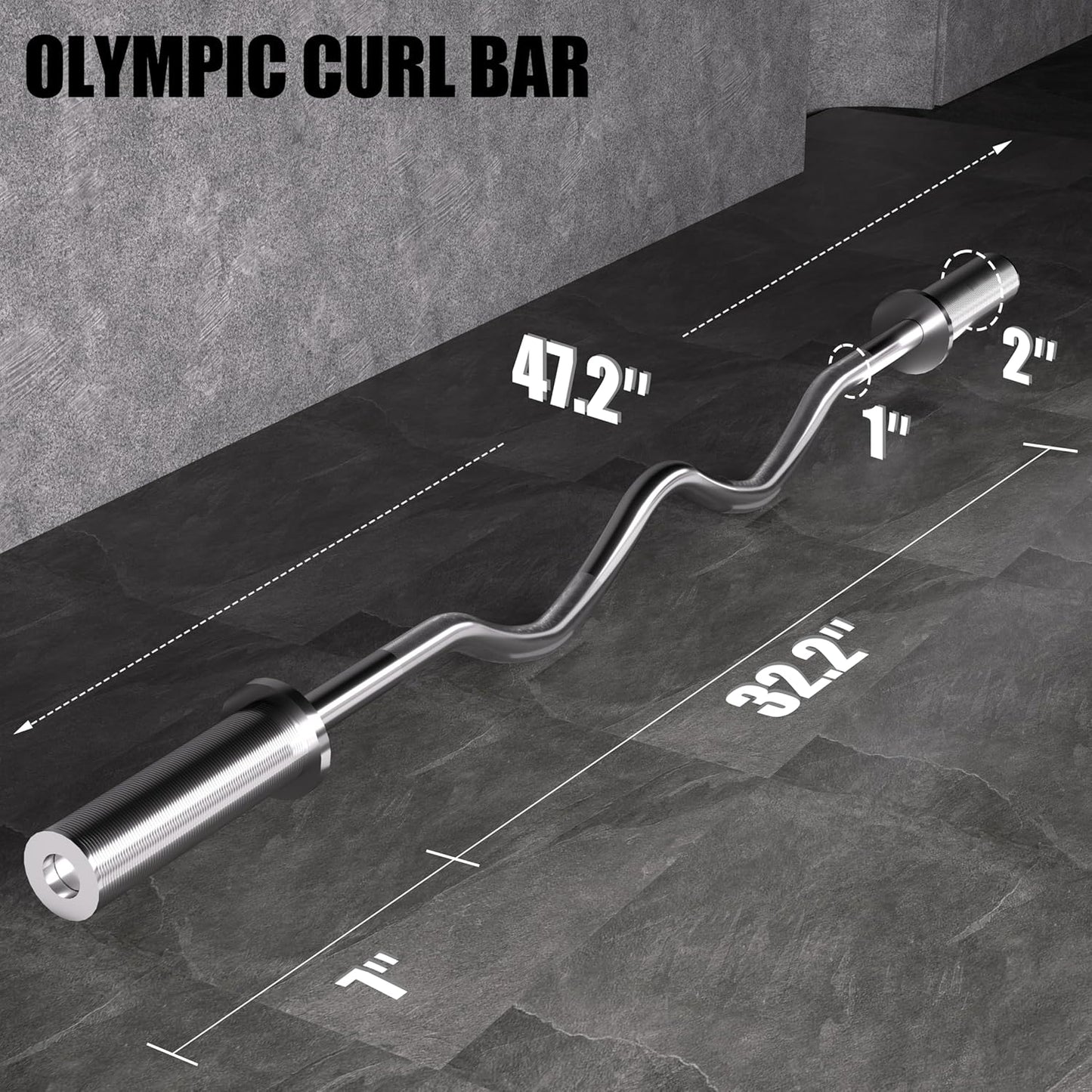 Olympic EZ Curl Bar - 47" Weightlifting Barbell for Bicep Curls & Tricep Extensions Fits 2-Inch Weight Plates 500LB Capacity Chrome with Needle Bearings 2 Spring Collars