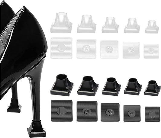 10 Pairs High Heel Protectors 5 Sizes Repair Caps Covers & Stoppers Cover Replacement Tip for Outdoor Weddings/Stop Sinking at Grass/Gravel/Bricks and Cracks Black,clear -