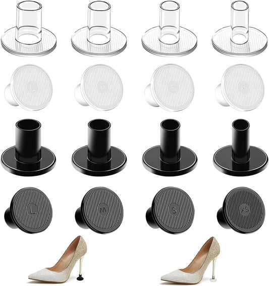 High Heel Protectors, 8 Pairs Stoppers & Repair Caps - 4 Sizes Shoe Cover for Women Perfect Weddings, Grass, Gravel, Wetlands(XS,S,M,L), Black, Pair (Pack of 1) Black-transparent sizes (XS/S/M/L)