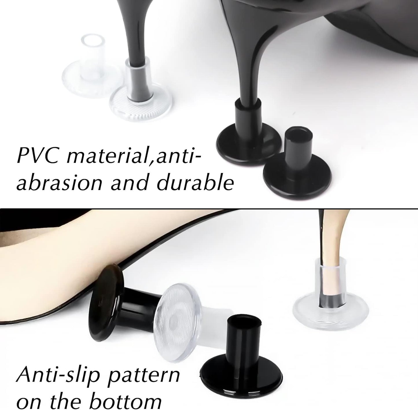 High Heel Protectors, 8 Pairs Stoppers & Repair Caps - 4 Sizes Shoe Cover for Women Perfect Weddings, Grass, Gravel, Wetlands(XS,S,M,L), Black, Pair (Pack of 1) Black-transparent sizes (XS/S/M/L)