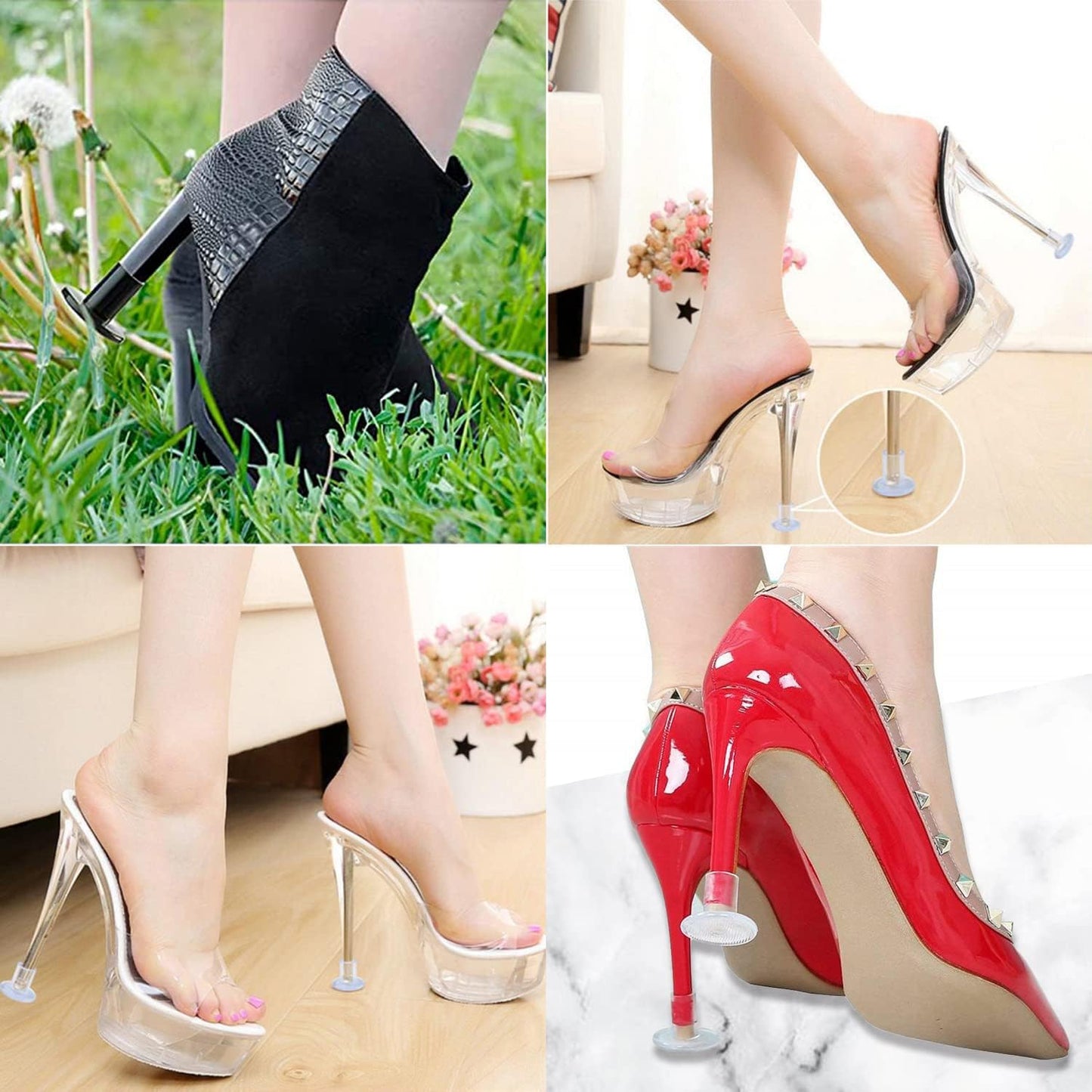 High Heel Protectors, 8 Pairs Stoppers & Repair Caps - 4 Sizes Shoe Cover for Women Perfect Weddings, Grass, Gravel, Wetlands(XS,S,M,L), Black, Pair (Pack of 1) Black-transparent sizes (XS/S/M/L)