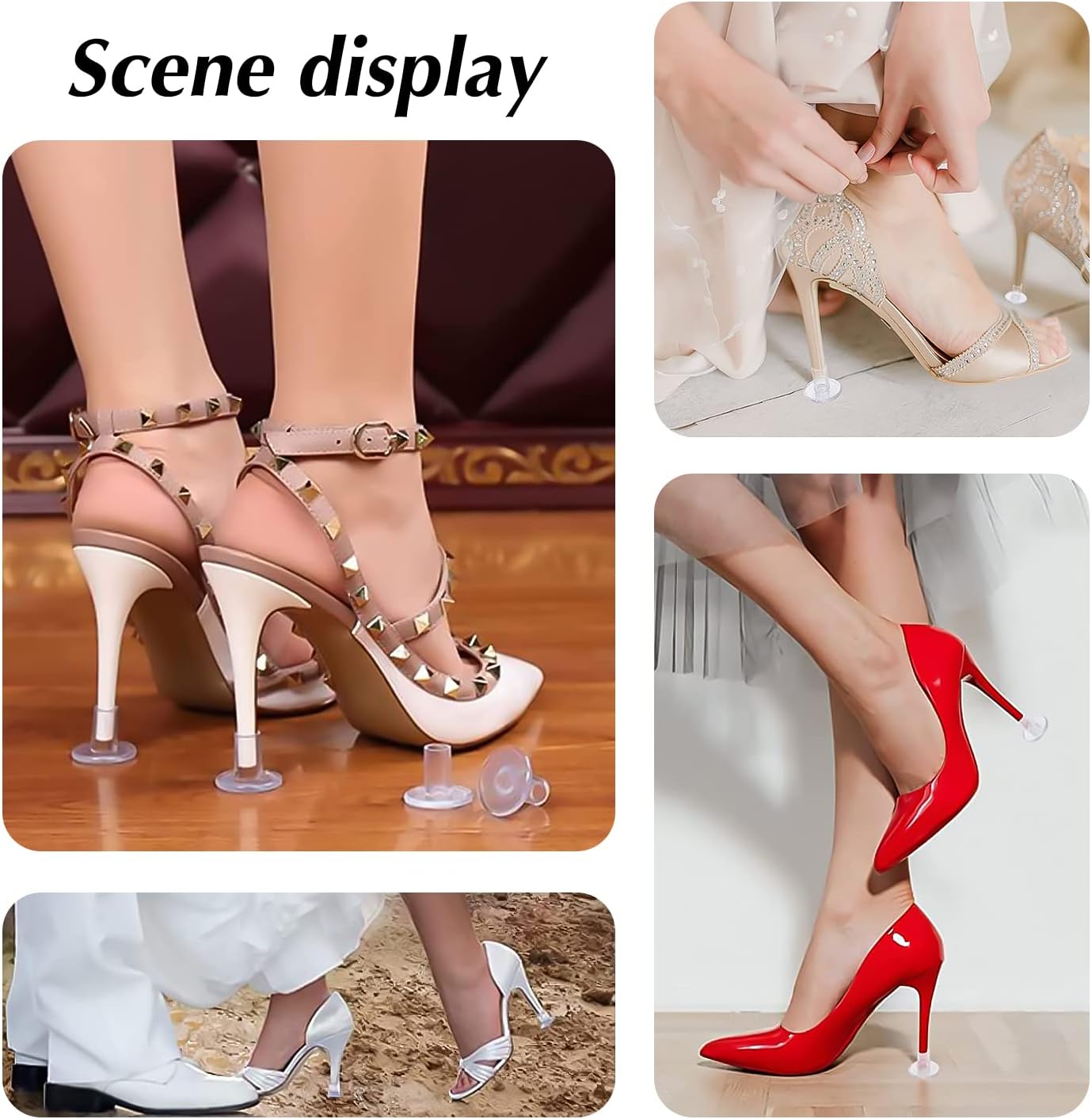 High Heel Protectors, 8 Pairs Stoppers & Repair Caps - 4 Sizes Shoe Cover for Women Perfect Weddings, Grass, Gravel, Wetlands(XS,S,M,L), Black, Pair (Pack of 1) Black-transparent sizes (XS/S/M/L)