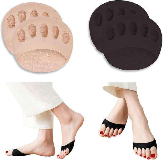 Reusable Honeycomb Fabric Forefoot Pads Soft Ball of Foot Cushions Metatarsal for Women Men Prevention Pain Relief (Black,Beige) Black,beige -