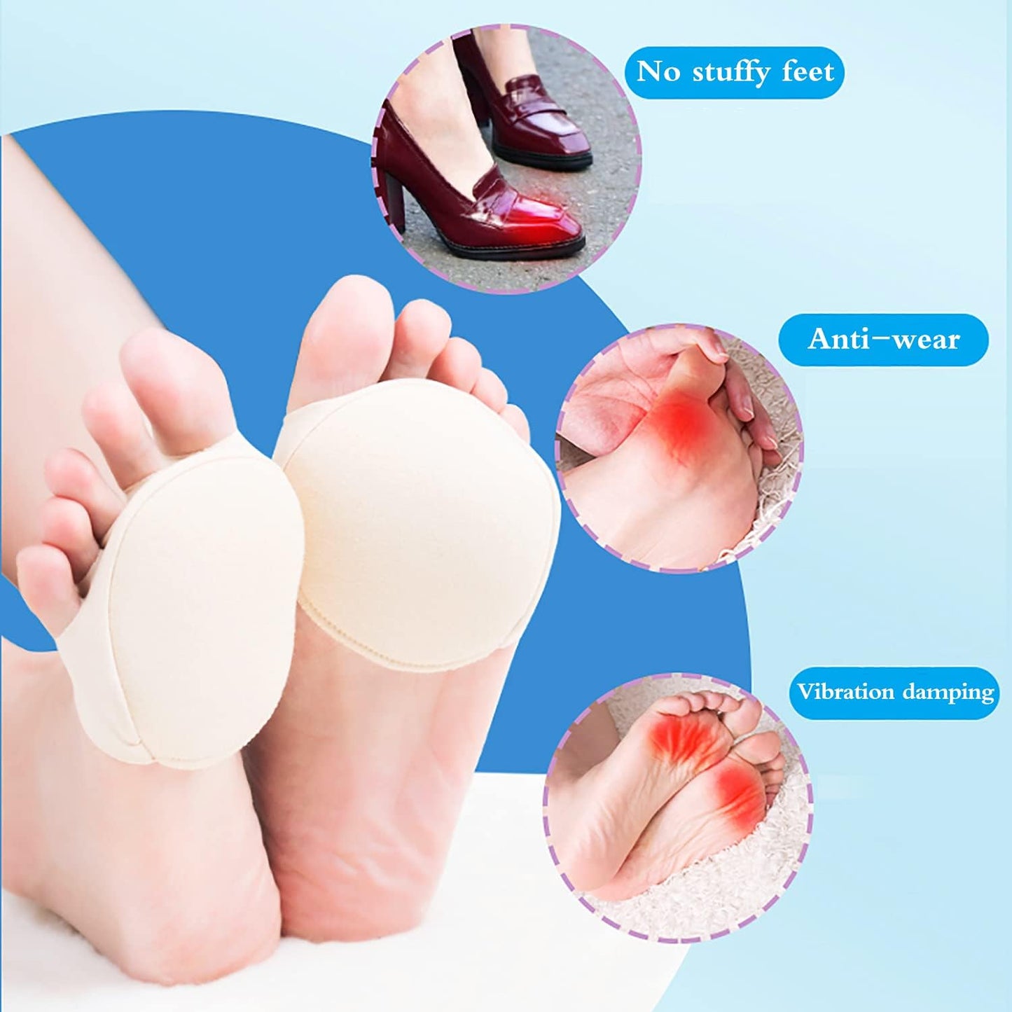 Reusable Honeycomb Fabric Forefoot Pads Soft Ball of Foot Cushions Metatarsal for Women Men Prevention Pain Relief (Black,Beige) Black,beige -