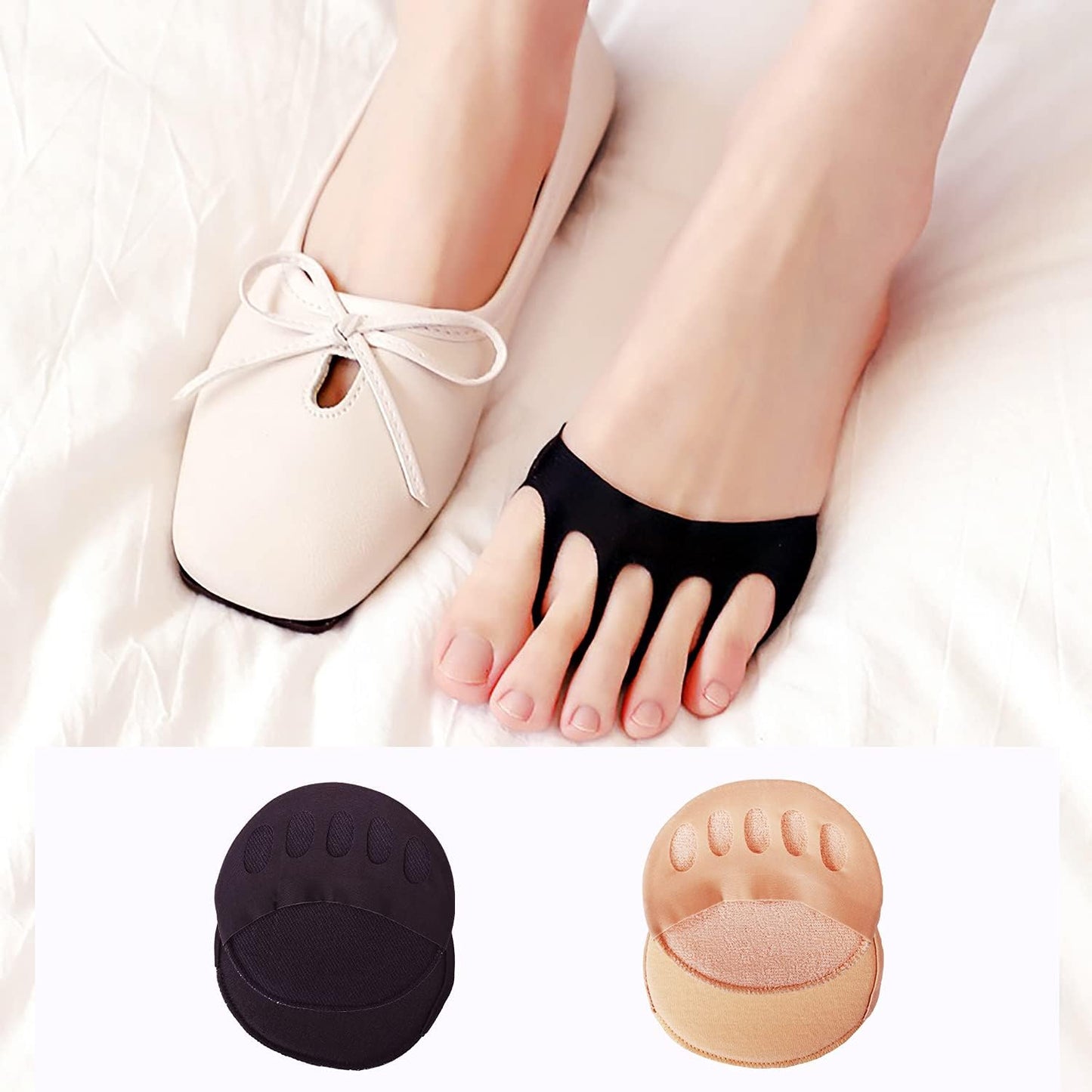 Reusable Honeycomb Fabric Forefoot Pads Soft Ball of Foot Cushions Metatarsal for Women Men Prevention Pain Relief (Black,Beige) Black,beige -