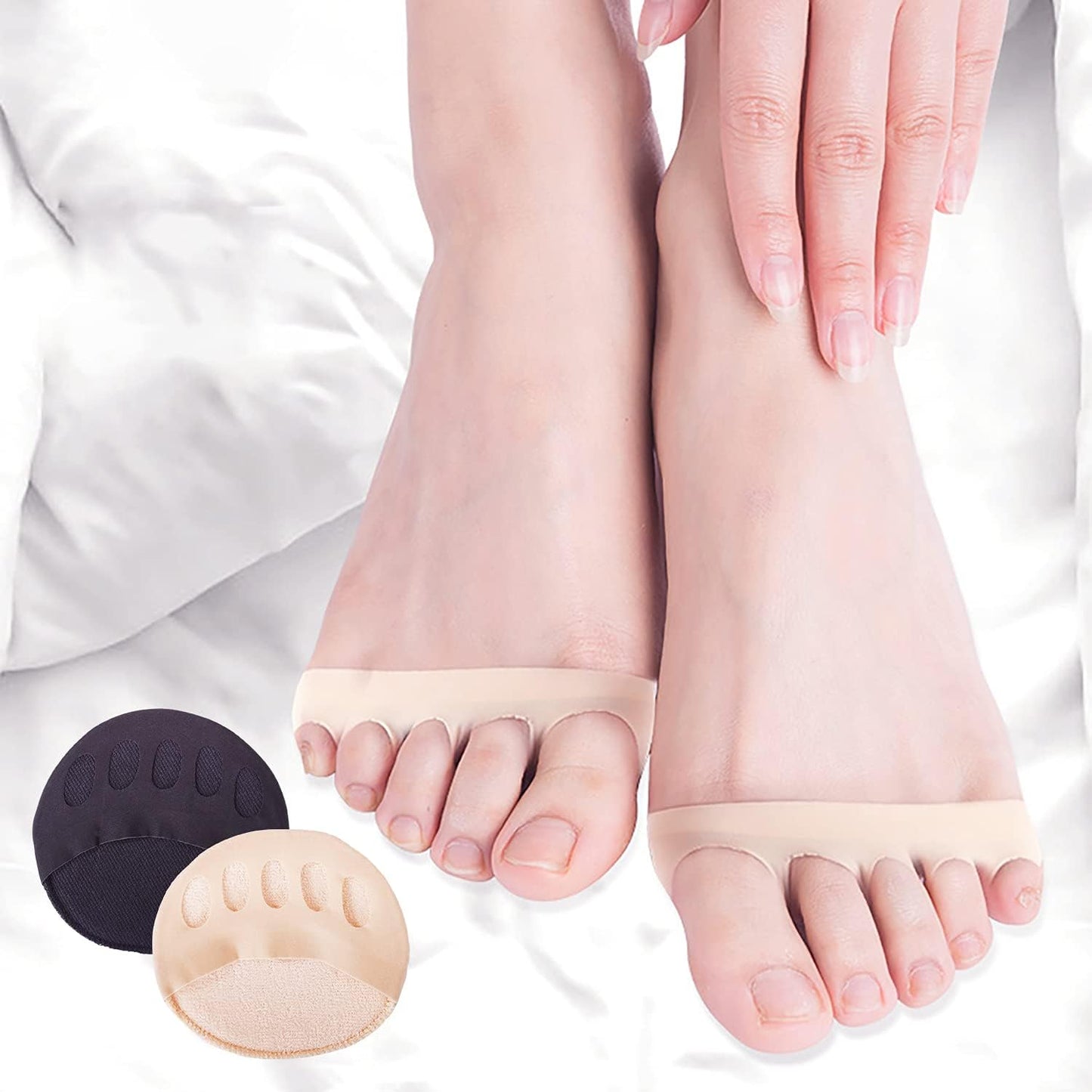 Reusable Honeycomb Fabric Forefoot Pads Soft Ball of Foot Cushions Metatarsal for Women Men Prevention Pain Relief (Black,Beige) Black,beige -