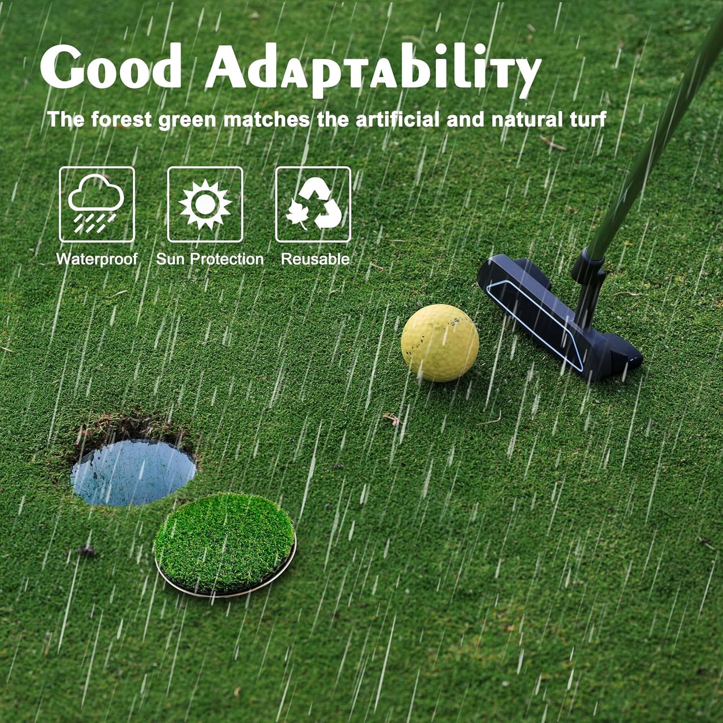 Golf Hole Cup Putting Green for Backyard Practice Simulated Lawn and Metal Base(2 Pieces)