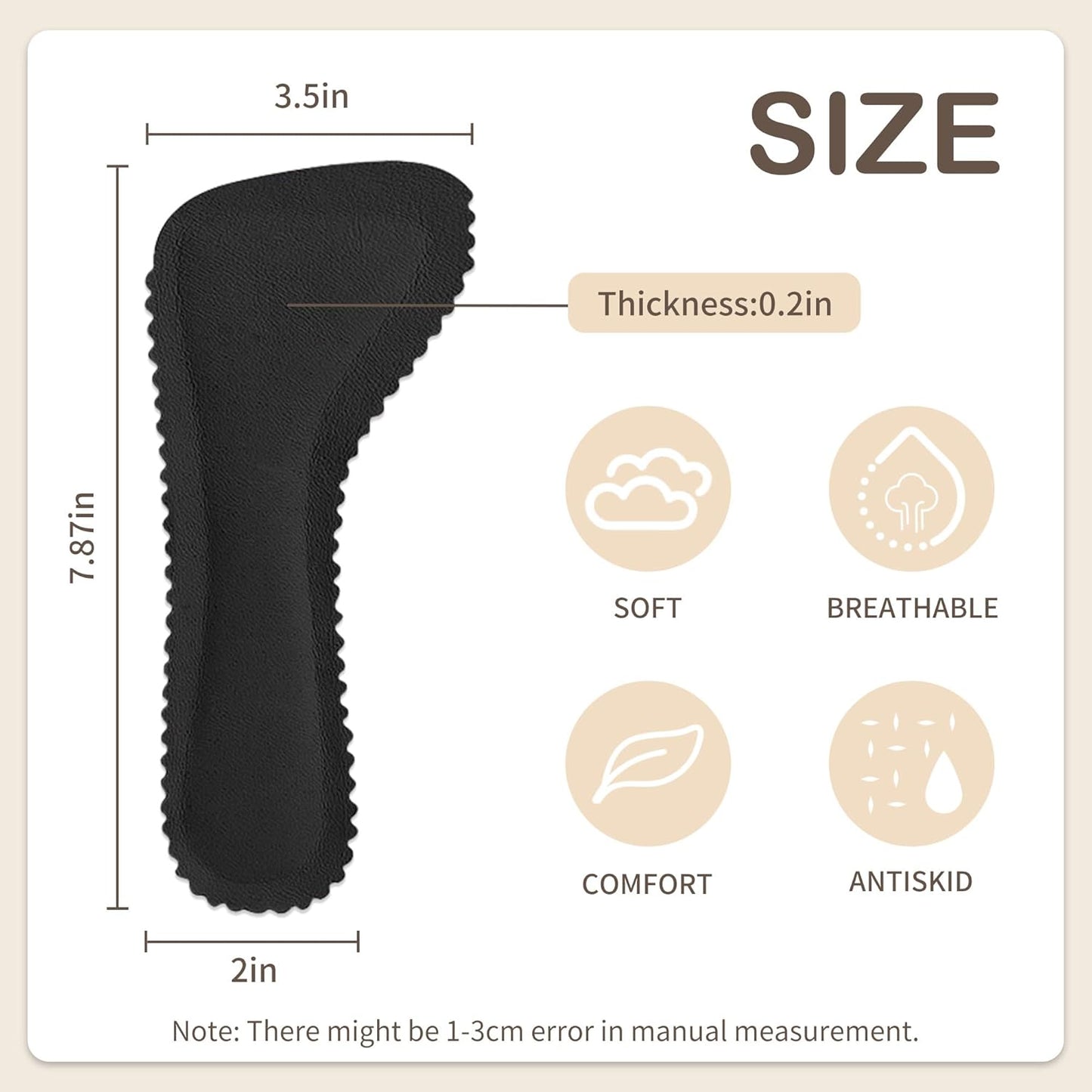 2 Pairs Adhesive High Heel Inserts Women 3/4 Cushioning Insoles for Heels Anti-Slip Invisible Slim Liners Ball of Foot & Arch Support Sponge Leather Relieve Pain Black -