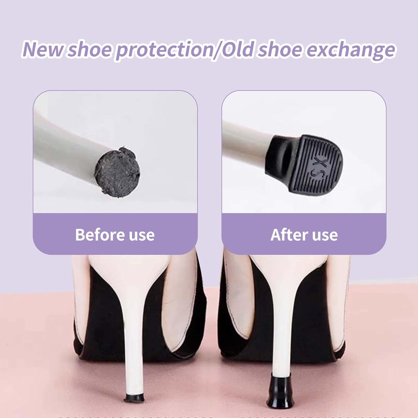6Pairs Heel Cap Protectors,6Sizes Stoppers Heels Repair Caps, Anti-Noise Covers for High Outdoor Black 6 Sizes(2X-Small, XX, XS, S, M, L)