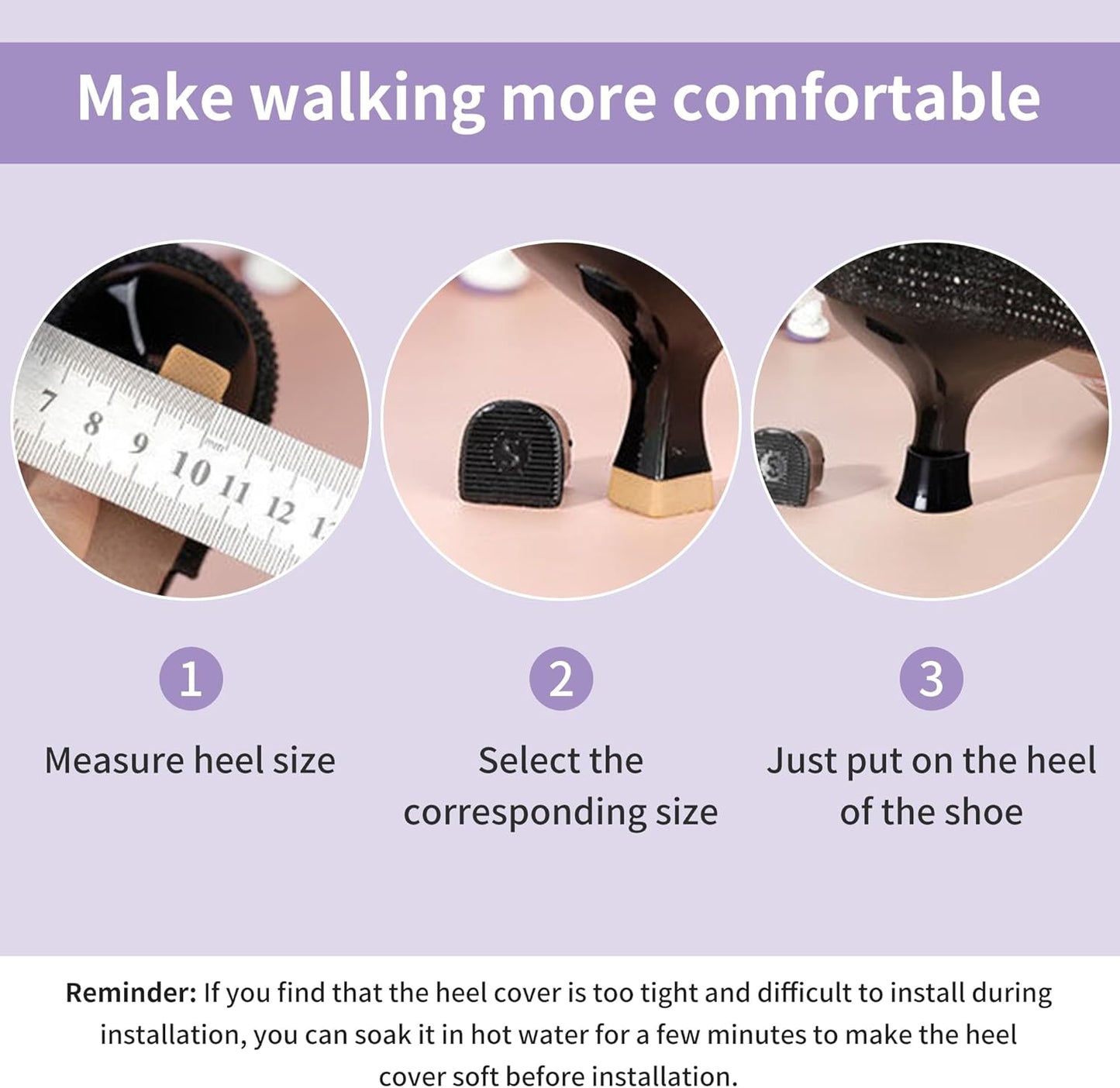 6Pairs Heel Cap Protectors,6Sizes Stoppers Heels Repair Caps, Anti-Noise Covers for High Outdoor Black 6 Sizes(2X-Small, XX, XS, S, M, L)
