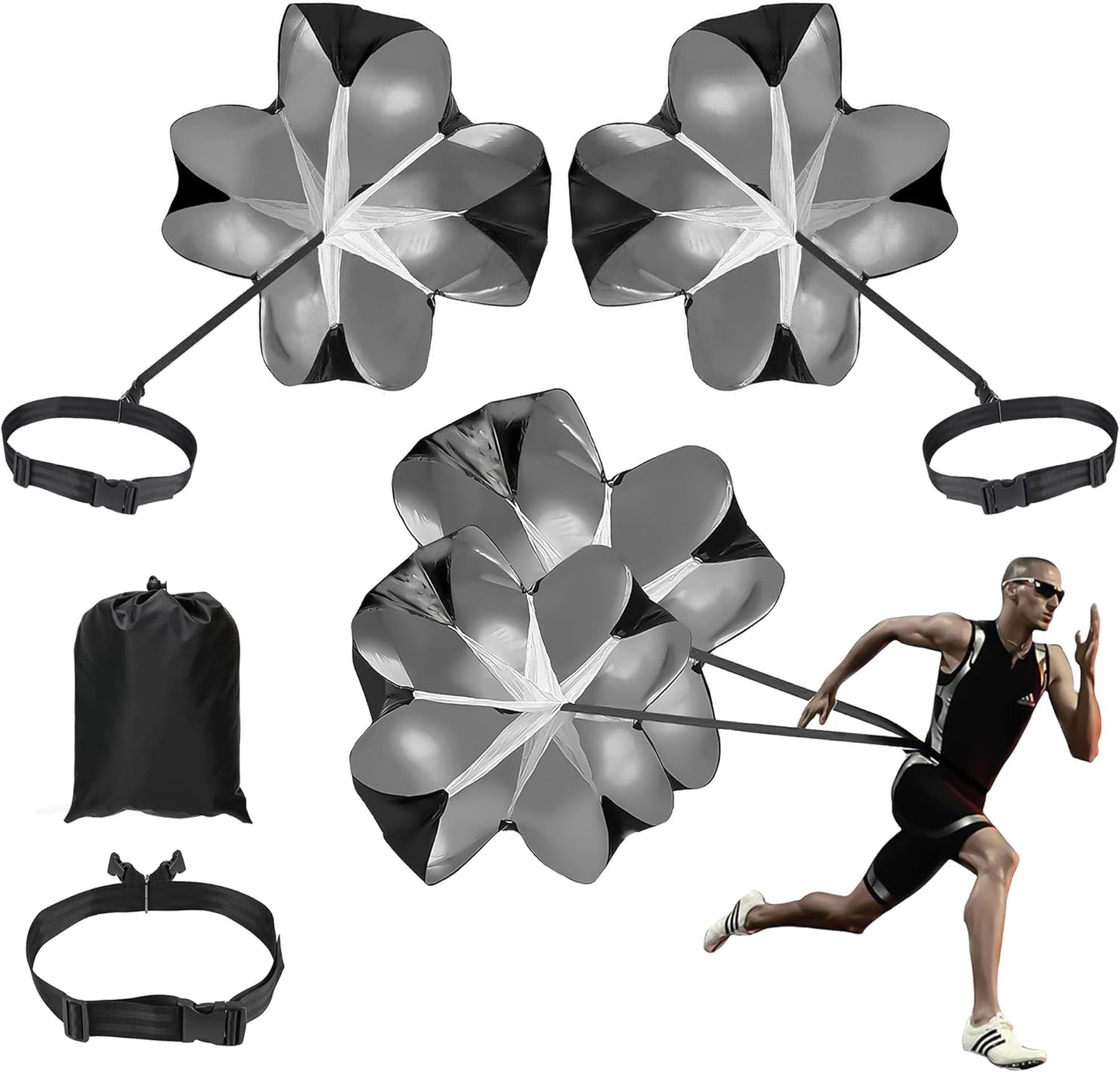 Running Parachute Speed Training 56 inch Resistance for Kids Youth and Adults Weight Bearing Fitness Core Strength 2 Umbrella -