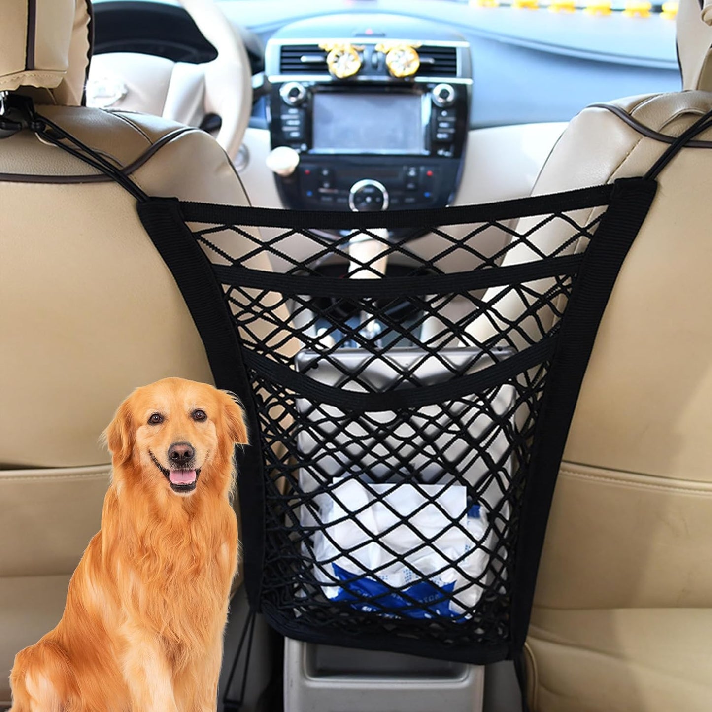 Dog Pet Net Barrier with Auto Safety Mesh Organizer Universal for Cars, SUVs -Easy Install,Car Divider & Storage Bag, Car Driving Safely Children Pets(Black-3 Layer) -
