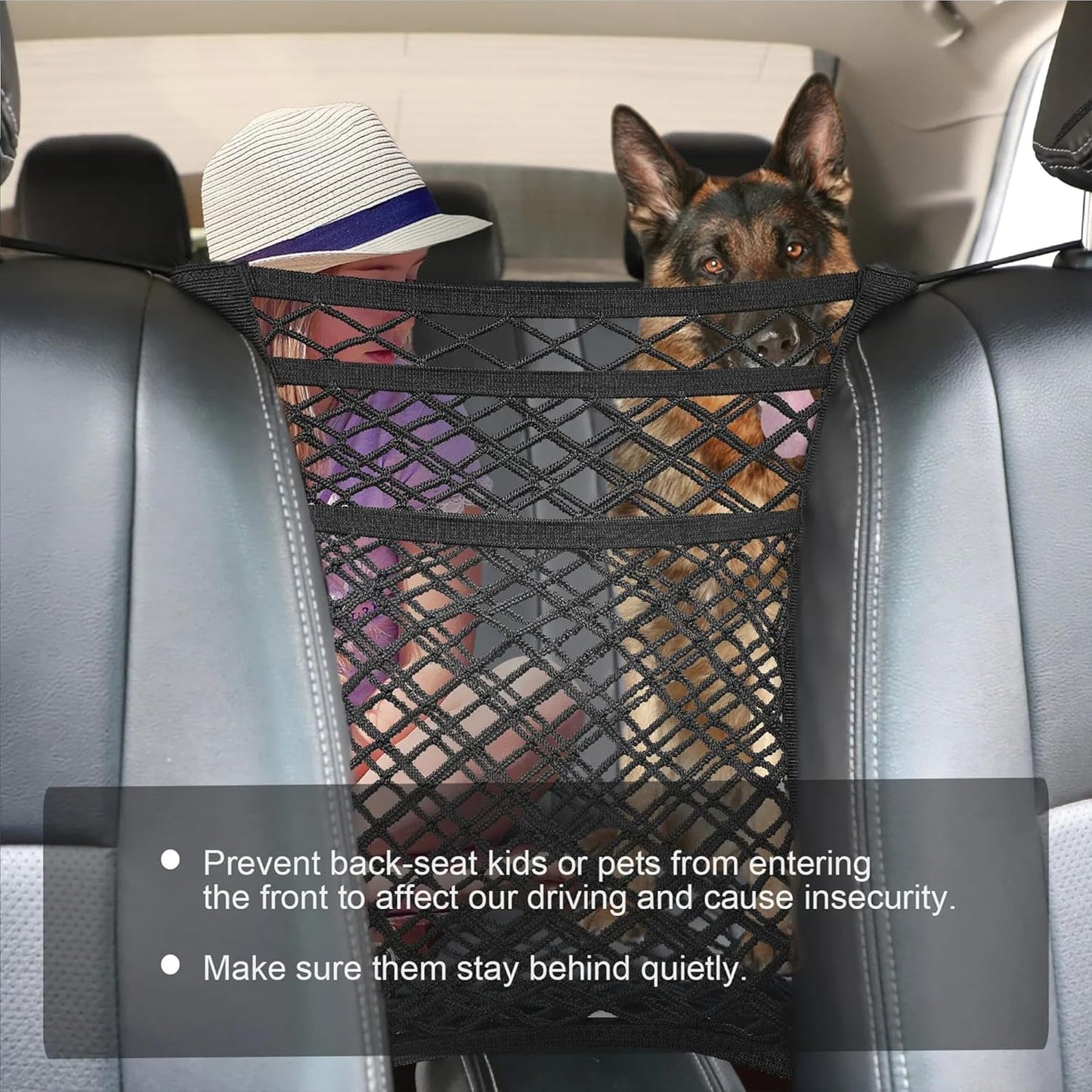 Dog Pet Net Barrier with Auto Safety Mesh Organizer Universal for Cars, SUVs -Easy Install,Car Divider & Storage Bag, Car Driving Safely Children Pets(Black-3 Layer) -