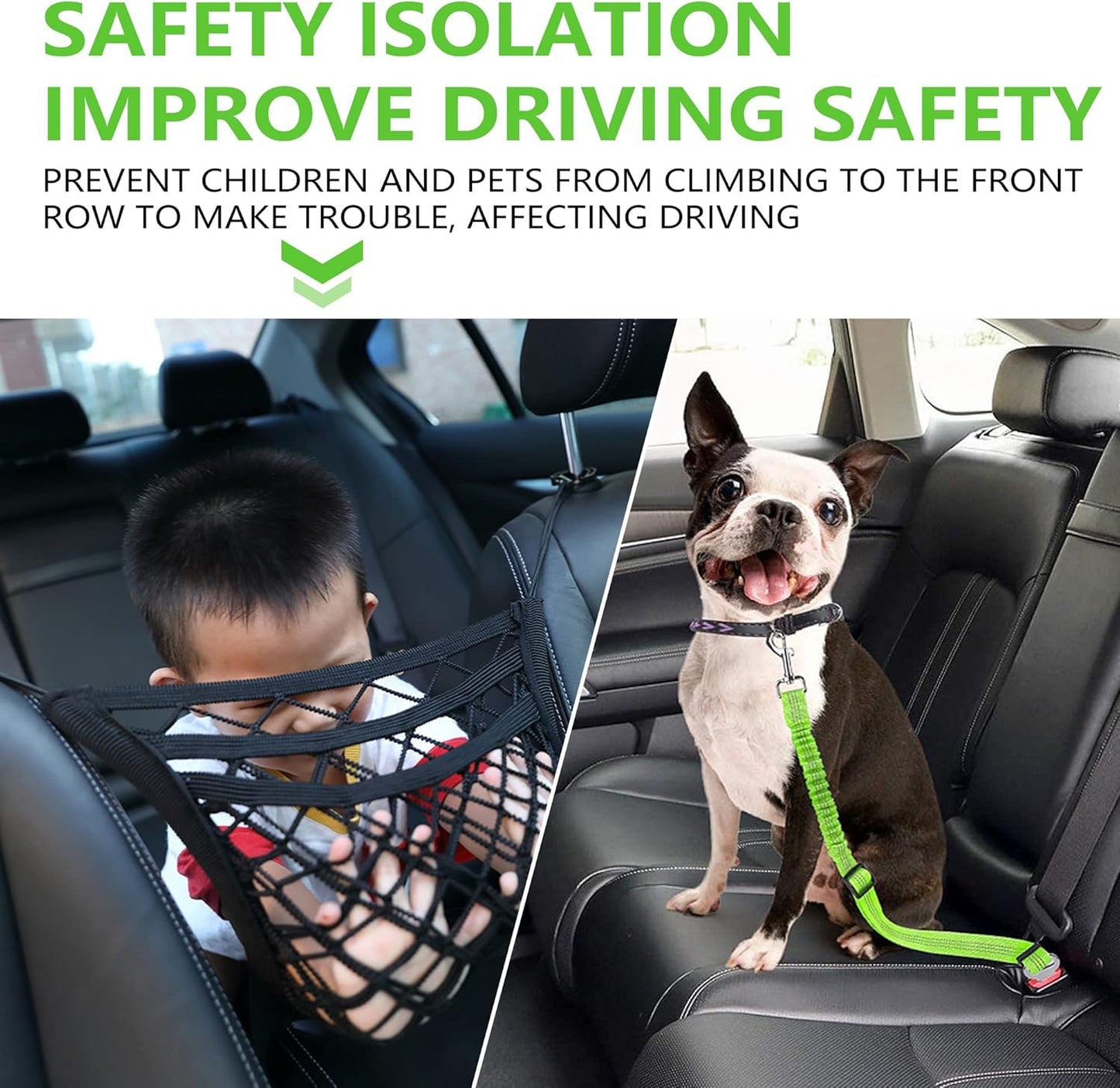 Dog Pet Net Barrier with Auto Safety Mesh Organizer Universal for Cars, SUVs -Easy Install,Car Divider & Storage Bag, Car Driving Safely Children Pets(Black-3 Layer) -