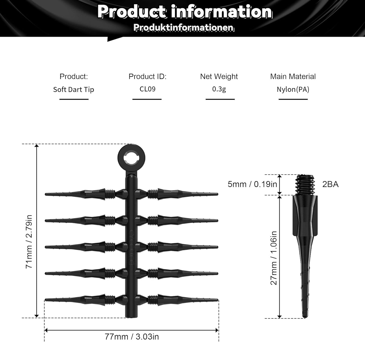 Fit Point Plus Tip | Soft Dart Points 2BA Thread Accessory 50 Count -