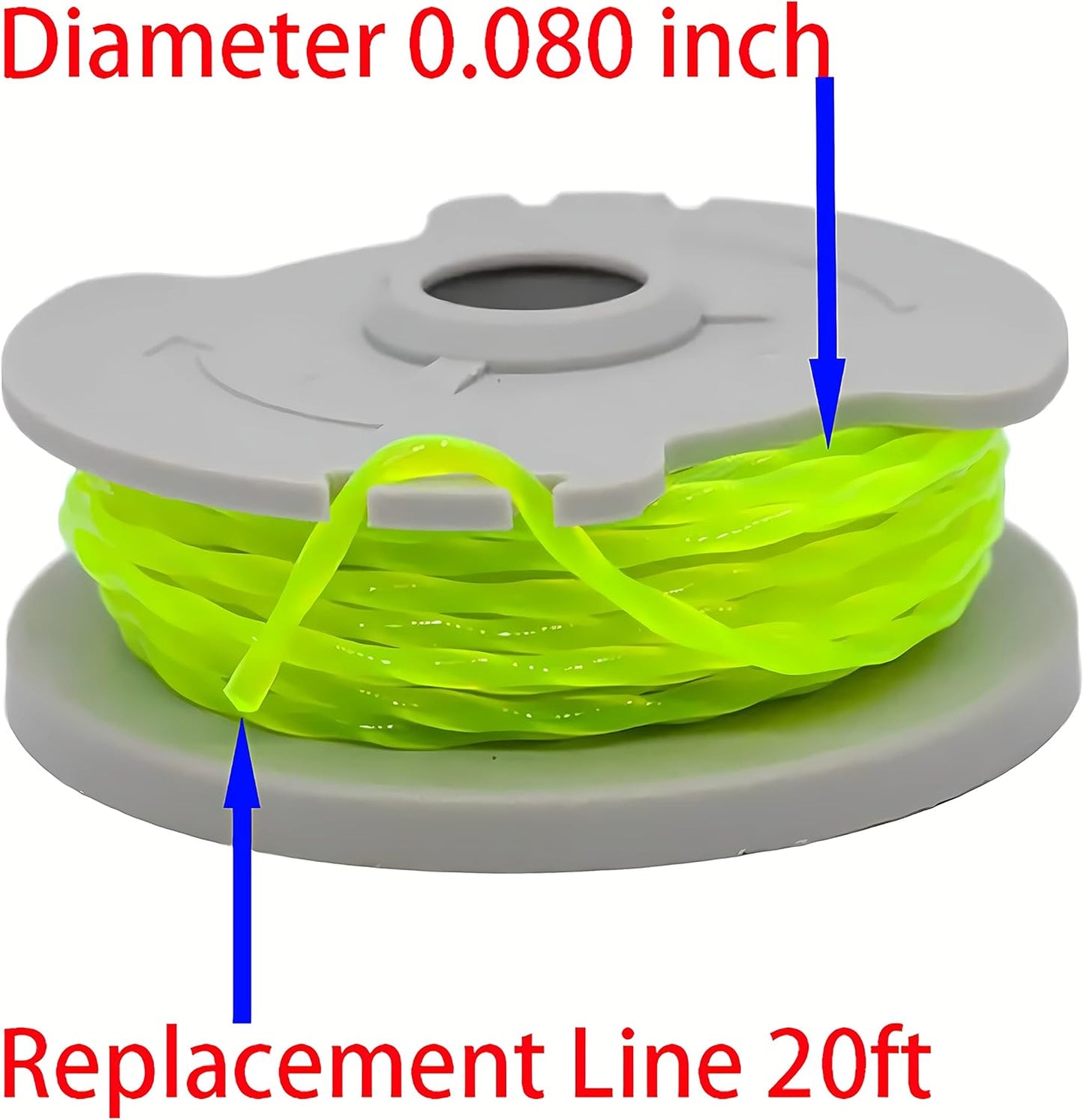 WA0014 Trimmer Line Replacement, for Worx WG168 WG184 WG190 WG191 Weed Eater String Edger - 20 ft 0.080" with WA0037 Cap Covers (8 spools, 2 Cap)