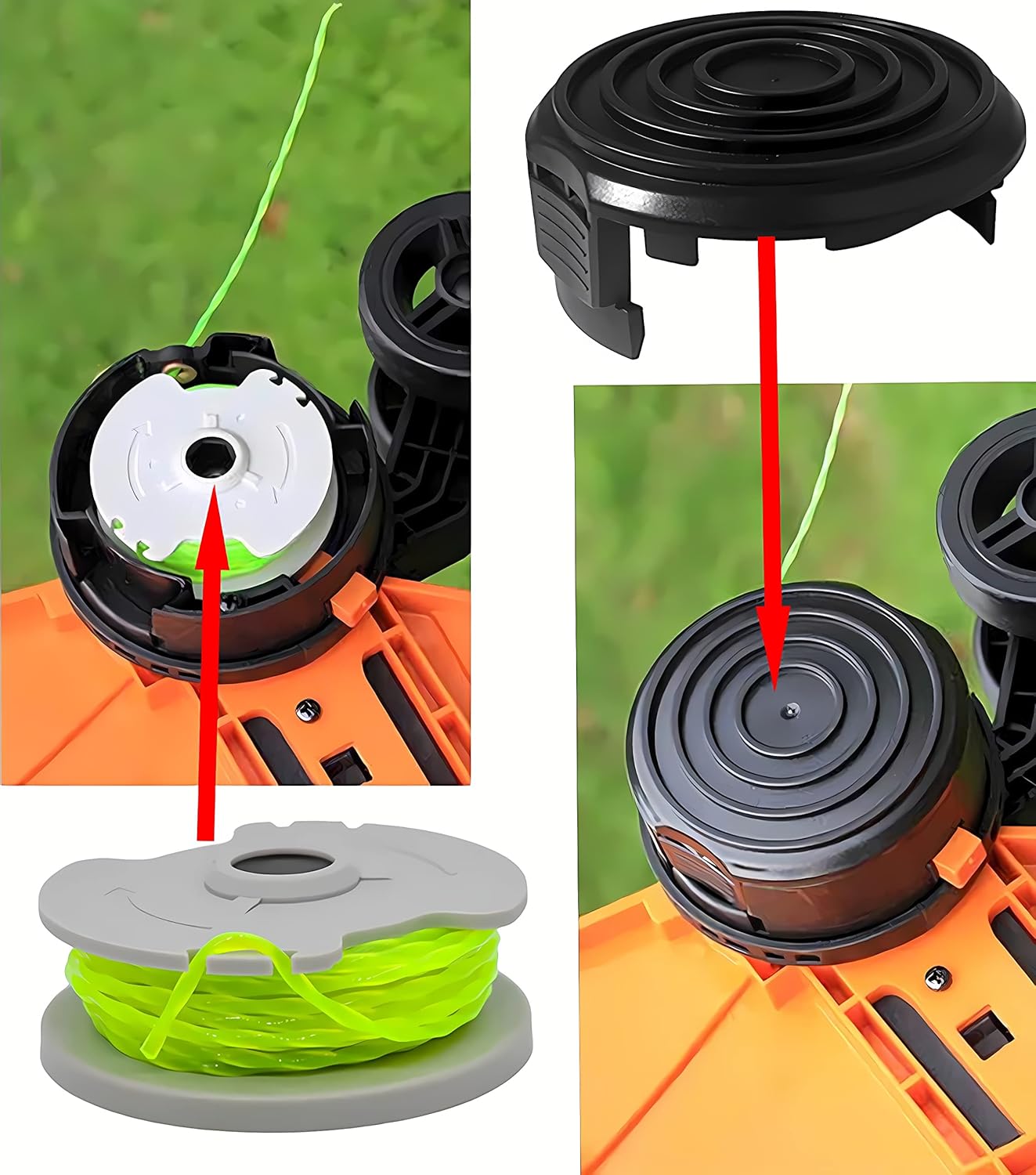 WA0014 Trimmer Line Replacement, for Worx WG168 WG184 WG190 WG191 Weed Eater String Edger - 20 ft 0.080" with WA0037 Cap Covers (8 spools, 2 Cap)