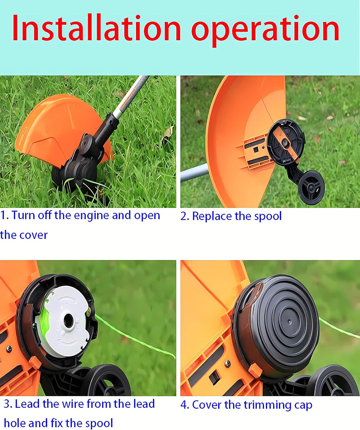 WA0014 Trimmer Line Replacement, for Worx WG168 WG184 WG190 WG191 Weed Eater String Edger - 20 ft 0.080" with WA0037 Cap Covers (8 spools, 2 Cap)