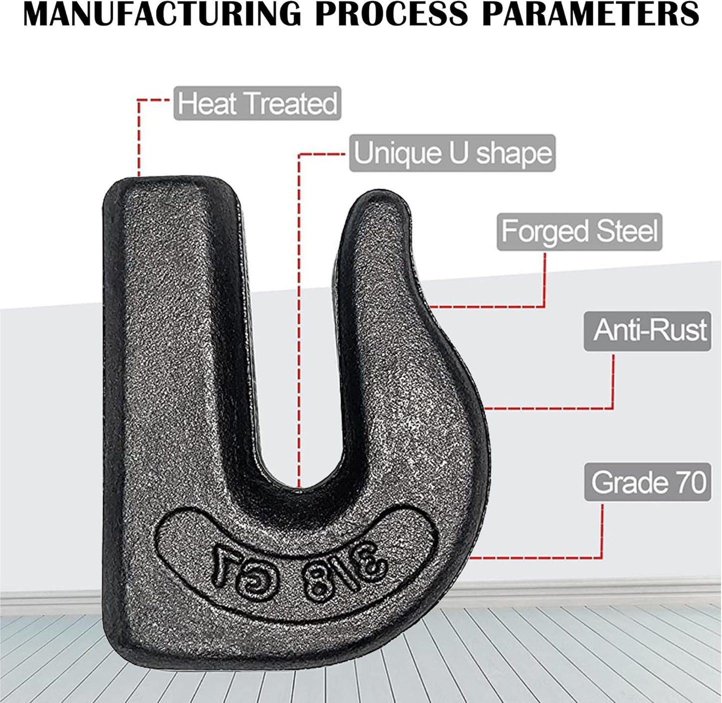 Weld On Grab Chain Hook,3/8" Hooks,Grade 70 Load Limit: 6600 lbs,for Welded onto Tractors or excavators -