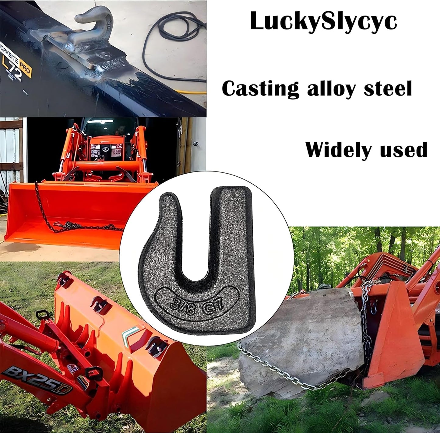 Weld On Grab Chain Hook,3/8" Hooks,Grade 70 Load Limit: 6600 lbs,for Welded onto Tractors or excavators -
