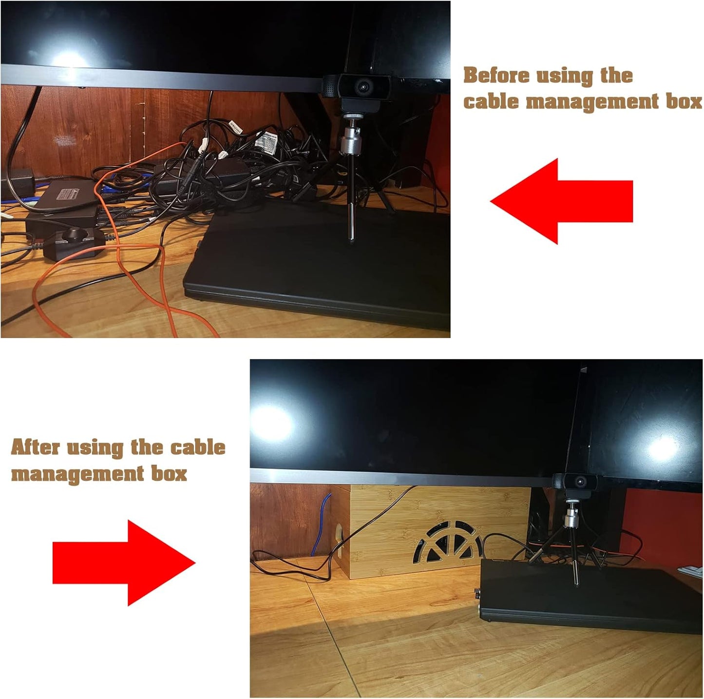 Cable Management Box,Cord Organizer Box,Bamboo Box for fit Desk Computer USB Behind TV Home Hall Power -