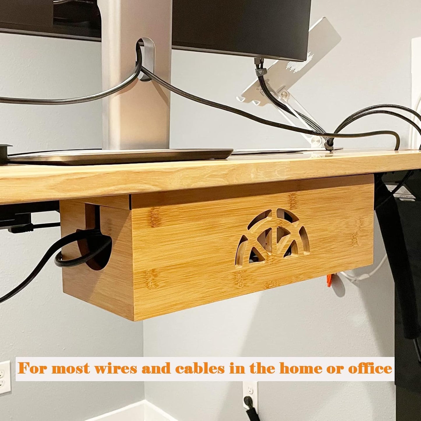 Cable Management Box,Cord Organizer Box,Bamboo Box for fit Desk Computer USB Behind TV Home Hall Power -