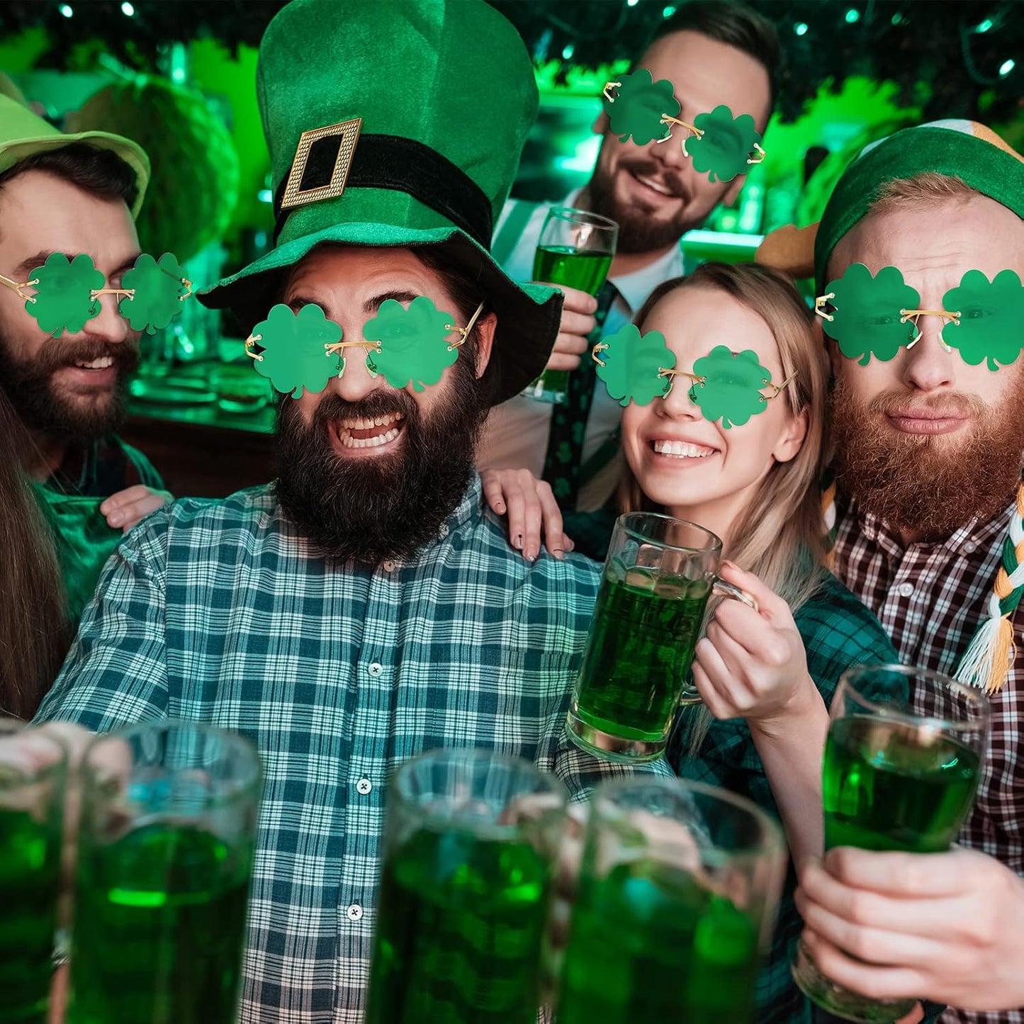 4 Pairs St. Patrick's Day Glasses Accessories Irish Shamrock Sunglasses Decor Party Favors Supplies Leprechaun Costume Green for Women Men -