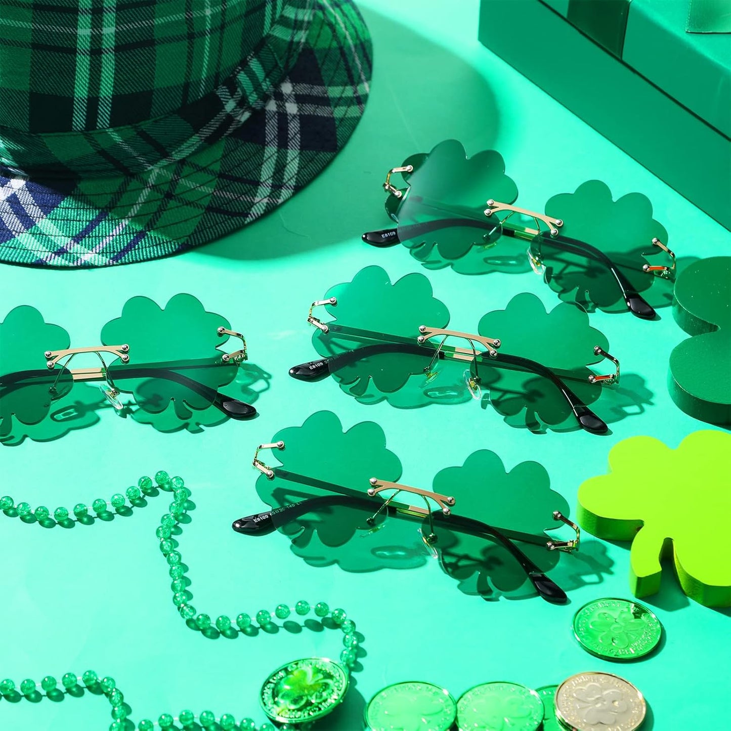 4 Pairs St. Patrick's Day Glasses Accessories Irish Shamrock Sunglasses Decor Party Favors Supplies Leprechaun Costume Green for Women Men -