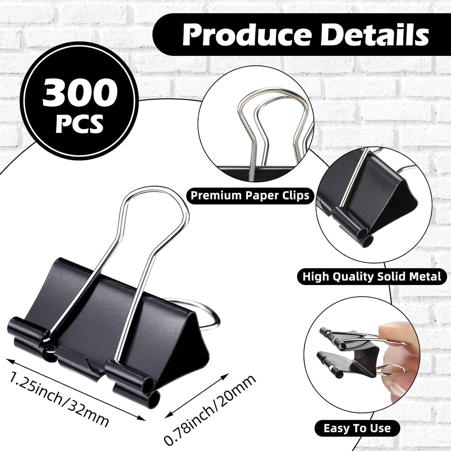 300 Pcs Medium Binder Clips Sturdy 1.25 Inch Black Paper Med Office Supplies Clamps for Teachers Students School Business