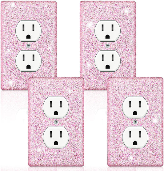 4 Pcs Glitter Light Switch Covers Bling Outlet Wall Plate Preppy Gift for Nursery Decor Women Teens Room Decor(Pink) Pink -