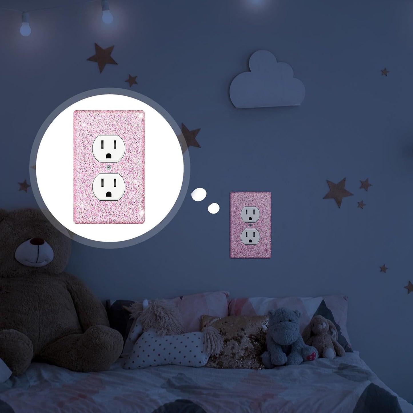 4 Pcs Glitter Light Switch Covers Bling Outlet Wall Plate Preppy Gift for Nursery Decor Women Teens Room Decor(Pink) Pink -