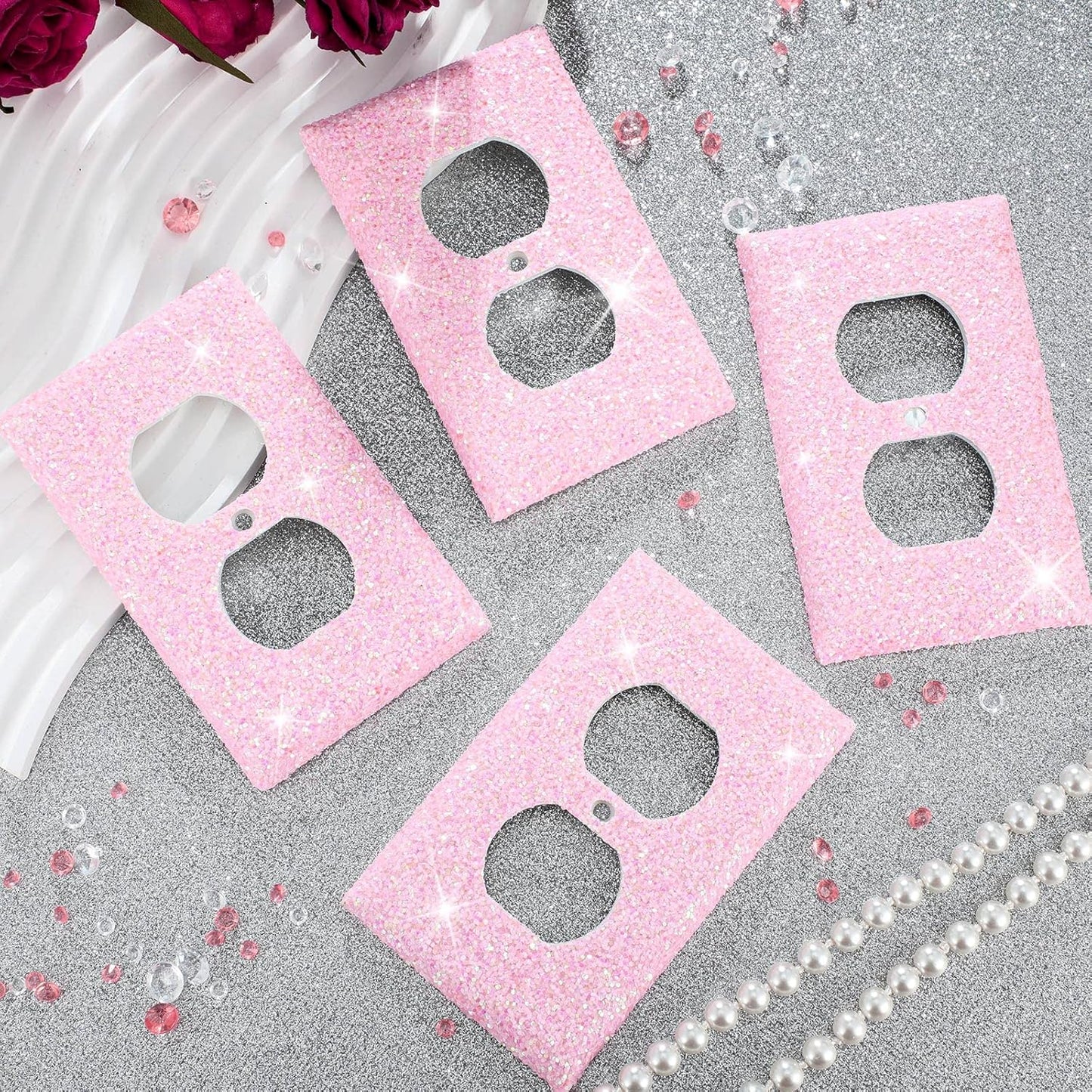 4 Pcs Glitter Light Switch Covers Bling Outlet Wall Plate Preppy Gift for Nursery Decor Women Teens Room Decor(Pink) Pink -