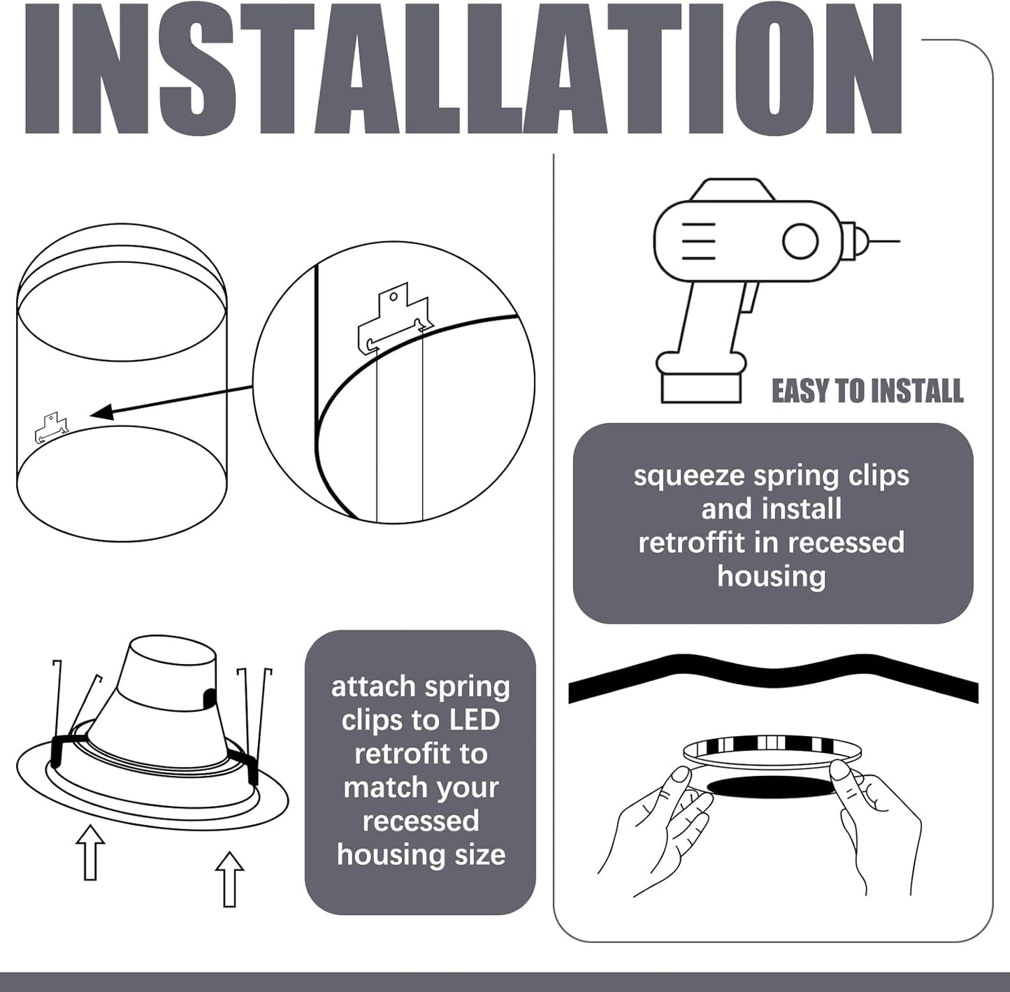 10 Pcs Recessed Light Clips Downlight Housing C Retrofit for with Self Tapping Screws Metal Down Resistant to Corrosion Rust Fixture Accessories Silver -
